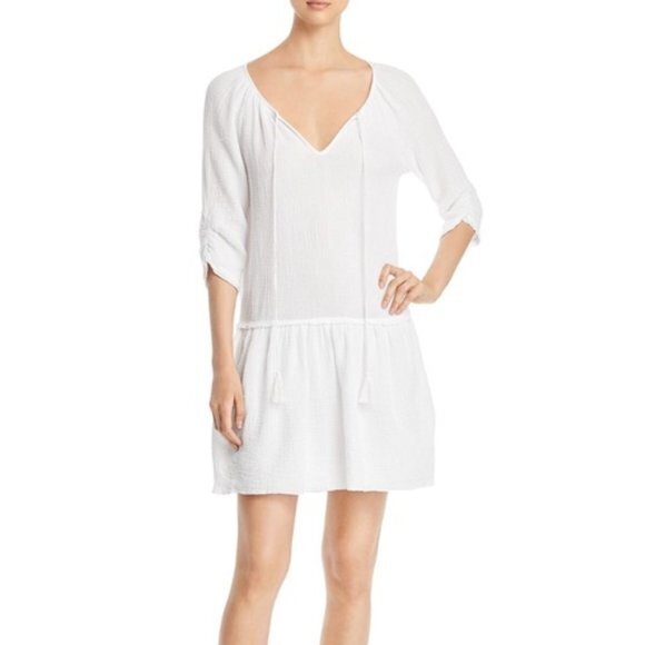 THREE DOTS Drop-waist Gauze‎ Peasant Dress Midi - Picture 1 of 7